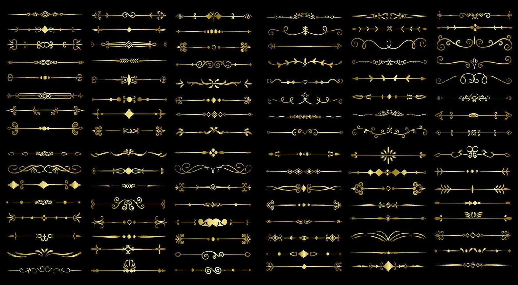 d'oro colore pagina divisore e design elementi. impostato di vario semplice nero divisore disegno, assortito divisore collezione modello vettore. collezione di floreale divisori elementi mega decorazione vettore