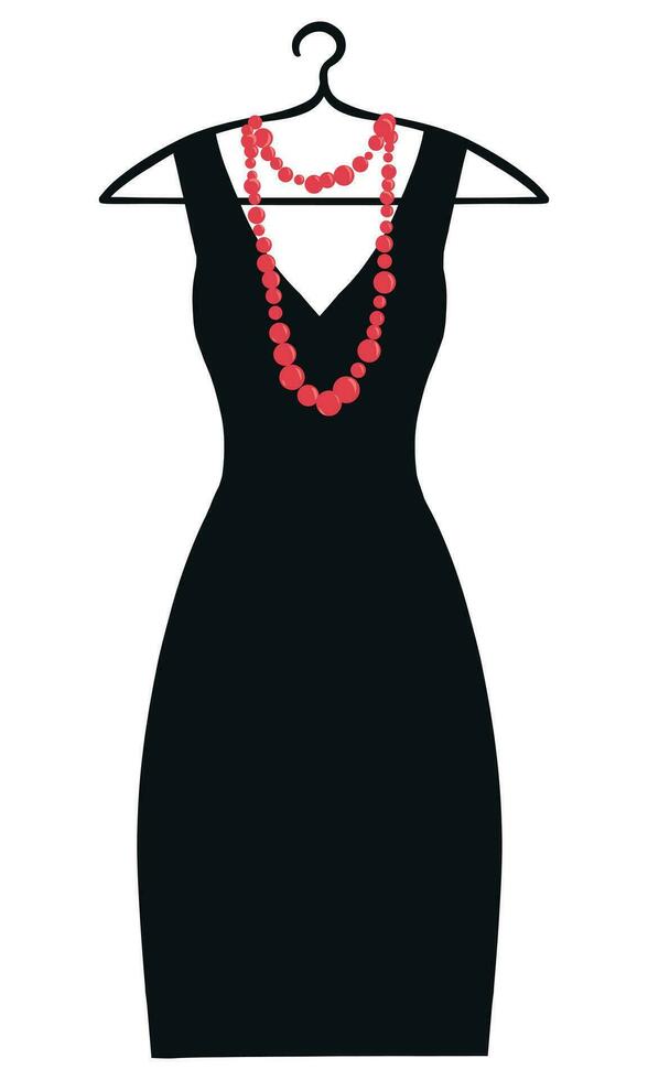Da donna midi vestire. nero cocktail vestito su un' appendiabiti. vettore illustrazione, silhouette. festivo Abiti senza maniche di un' diretto tagliare.