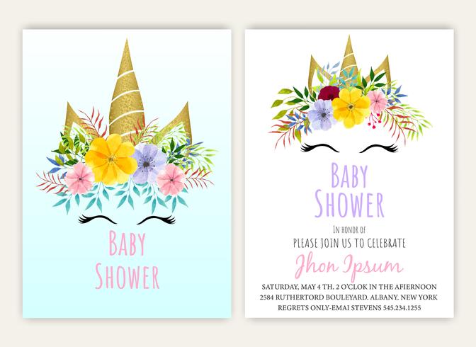 Baby shower con unicorno decorativo floreale a forma di unicorno vettore