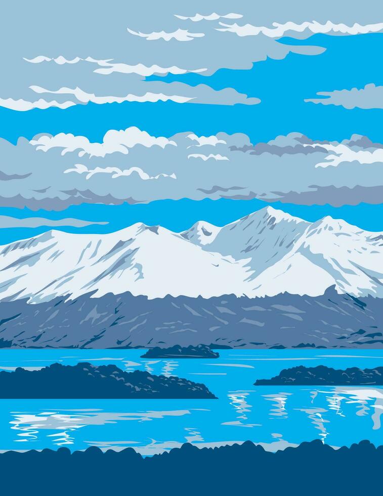 chigmit montagne nel lago Clark nazionale parco nel alaska wpa manifesto arte vettore