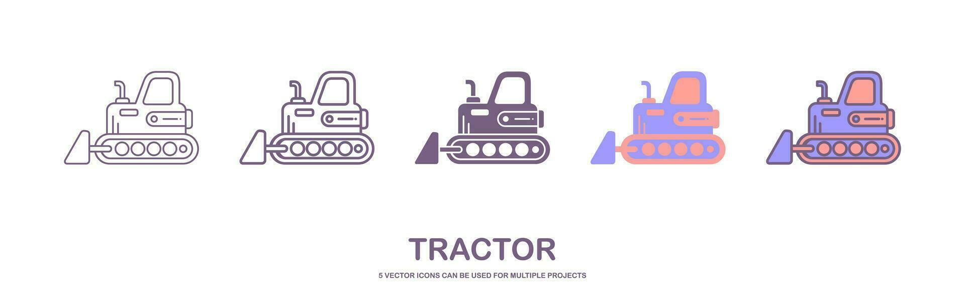 bulldozer icona. pesante cingolato trattore con lama. vettore semplice piatto grafico illustrazione. il isolato oggetto su un' bianca sfondo. isolato su bianca sfondo. 5 icone con diverso stili