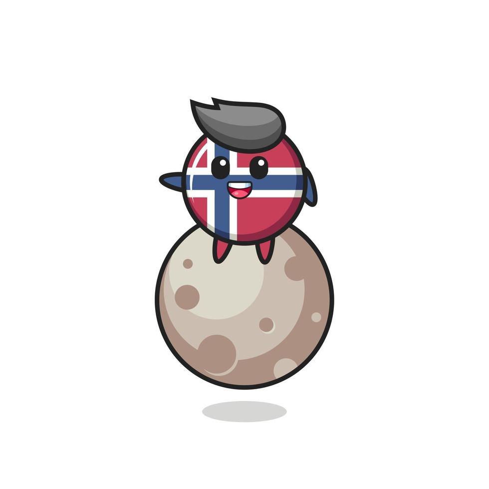 illustrazione del fumetto del distintivo della bandiera della Norvegia seduto sulla luna vettore