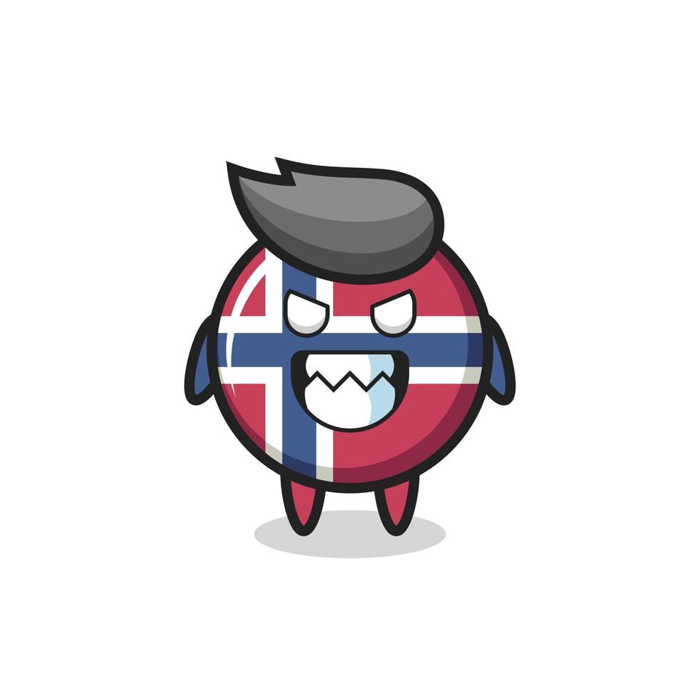 espressione malvagia del simpatico personaggio mascotte distintivo della bandiera norvegese vettore