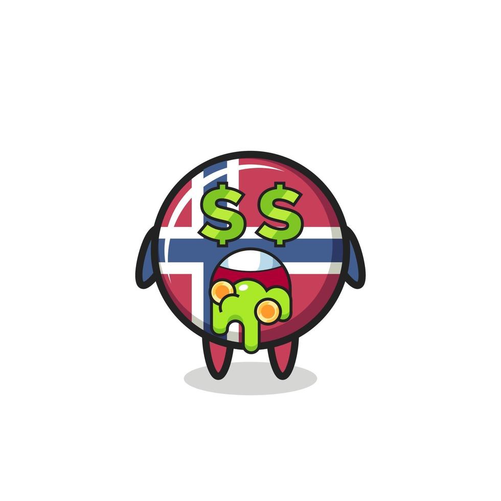 carattere distintivo della bandiera della norvegia con un'espressione di pazzia per i soldi vettore
