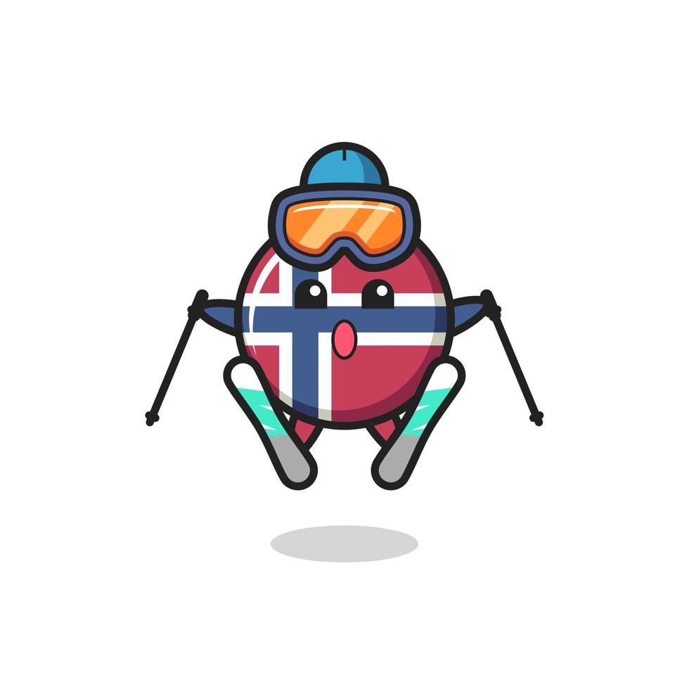 personaggio della mascotte del distintivo della bandiera della norvegia come giocatore di sci vettore
