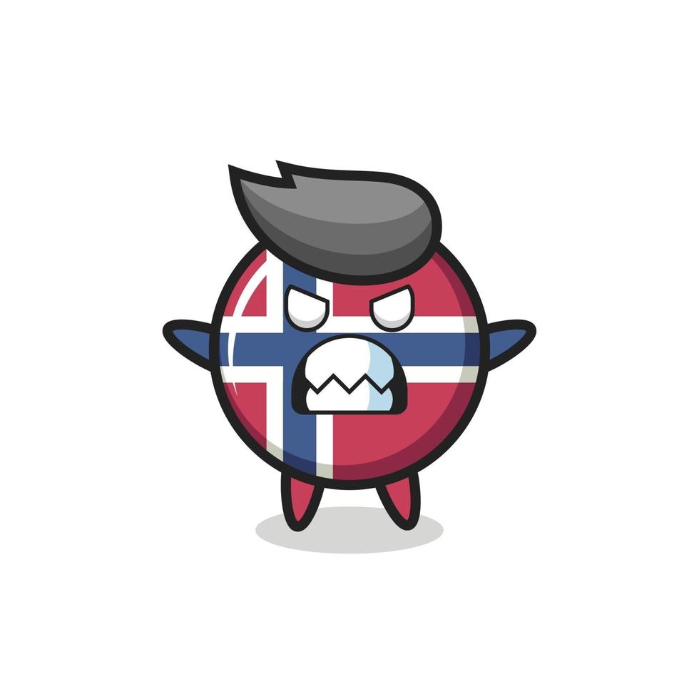 espressione irata del personaggio della mascotte del distintivo della bandiera della Norvegia vettore