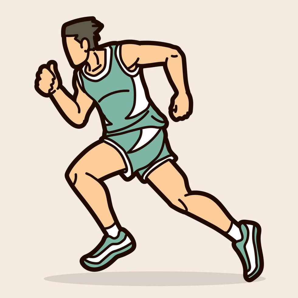 un' uomo inizio in esecuzione azione maratona corridore cartone animato sport grafico vettore