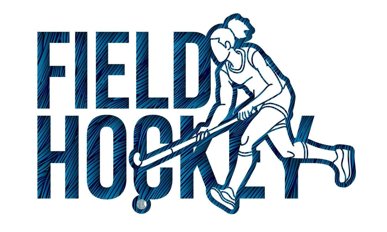campo hockey font design con femmina giocatore in esecuzione azione vettore