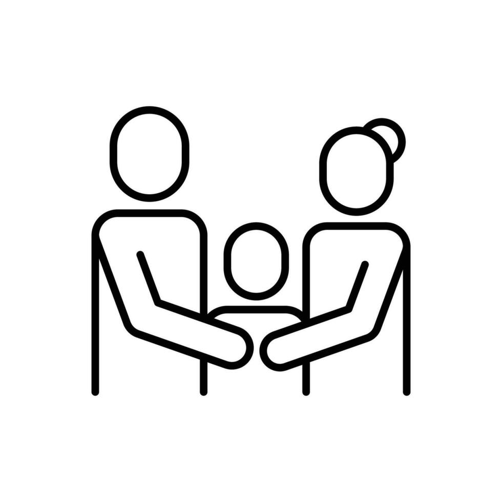 famiglia icona. semplice schema stile. genitori e bambino, padre, madre, ragazzo, coppia, insieme concetto. magro linea simbolo. vettore illustrazione isolato.