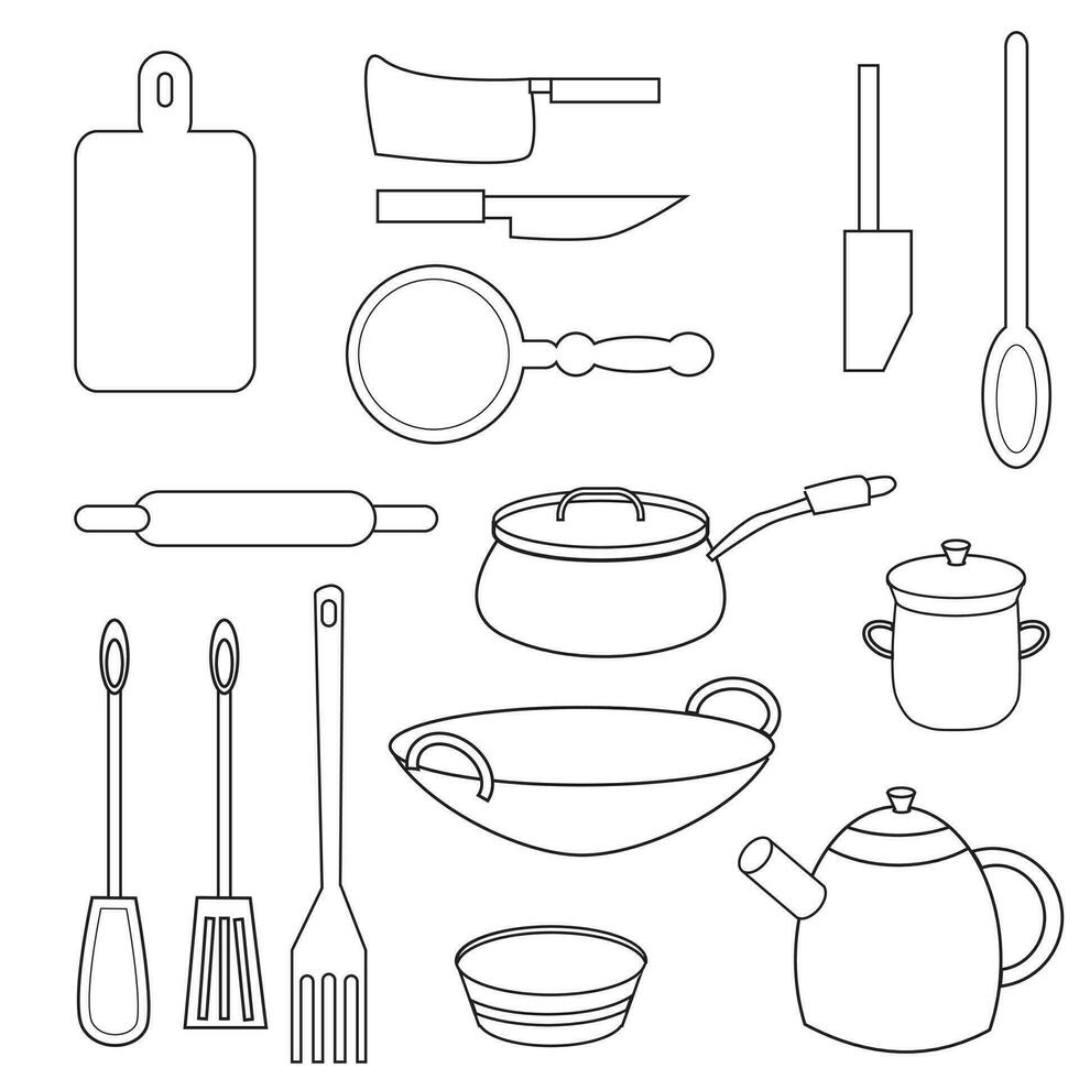 cucina utensili impostato linea arte vettore