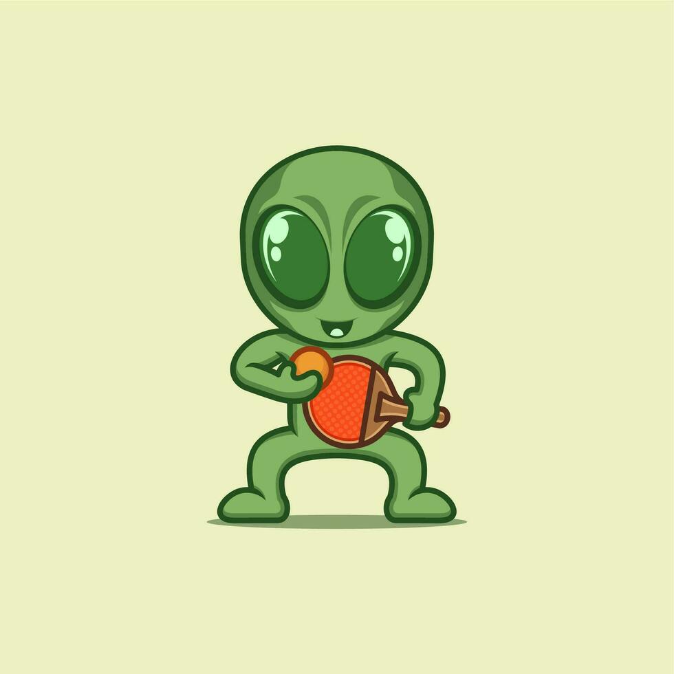carino cartone animato alieni giocando ping pong vettore