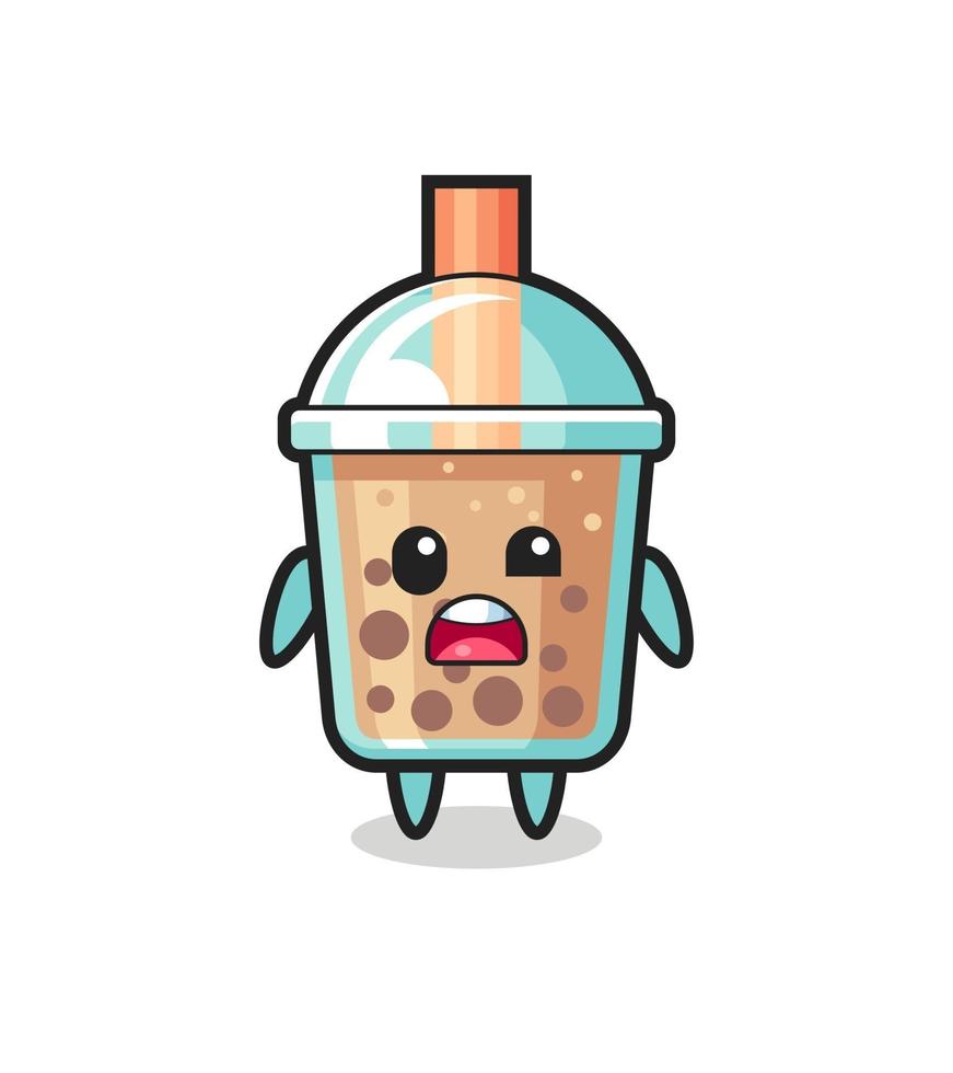 la faccia scioccata della simpatica mascotte del bubble tea vettore