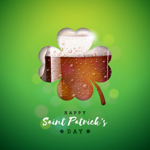 St. Patrick&#39;s Day Design con boccale di birra in silhouette trifoglio vettore