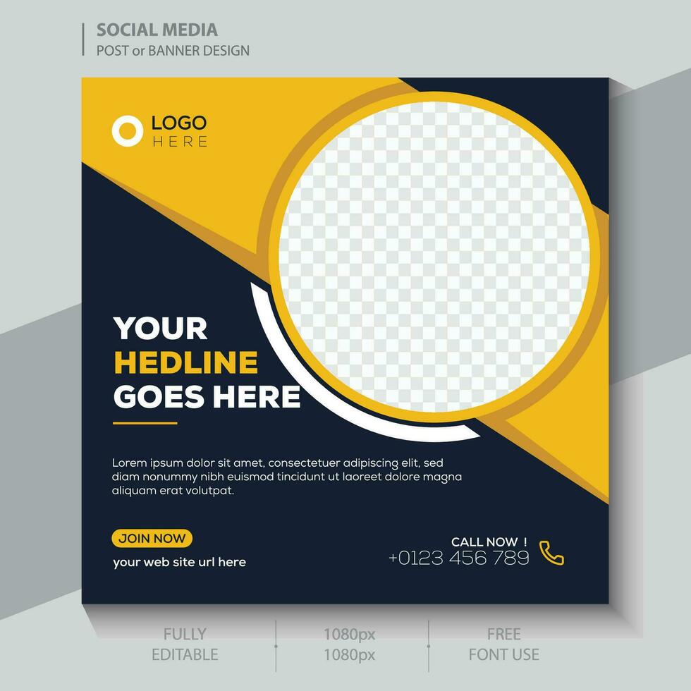 post modello di social media per la promozione. modello di post per gli annunci. design con colore giallo e nero. vettore