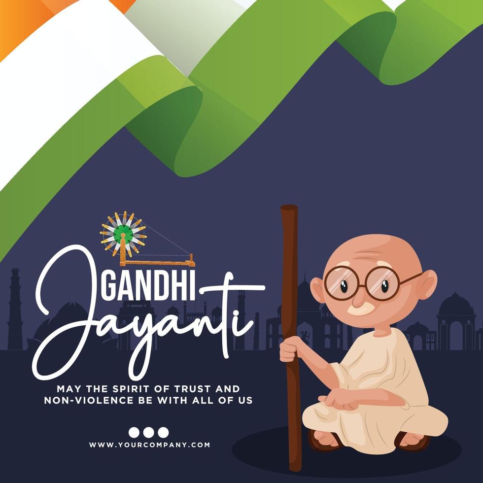 banner design del modello in stile cartone animato di gandhi jayanti vettore