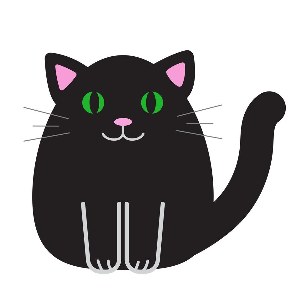gatto divertente del fumetto, illustrazione vettoriale carino in stile piano. gatto nero