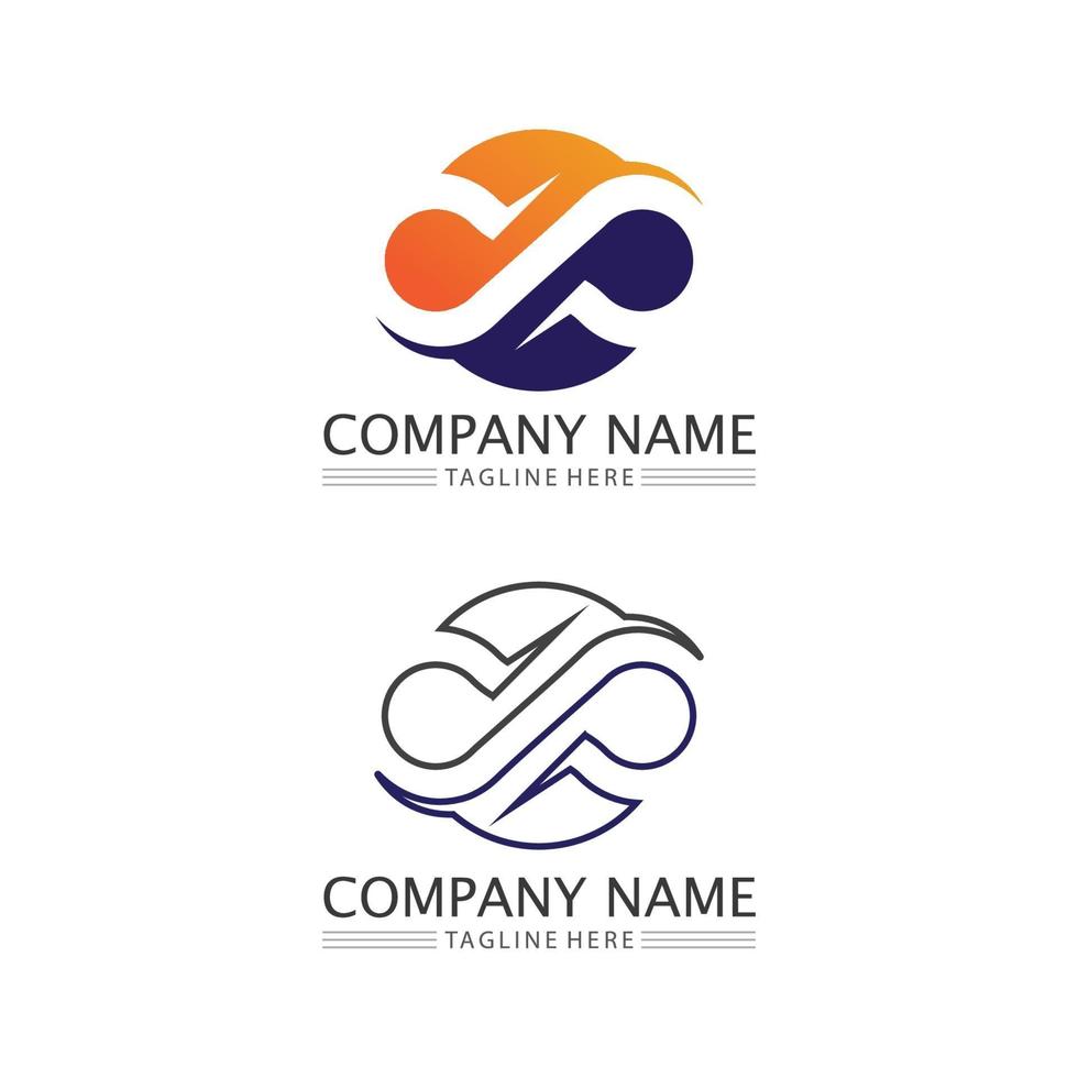 logo design infinito e 8 icone aziendali e simbolo infinito aziendale vettore