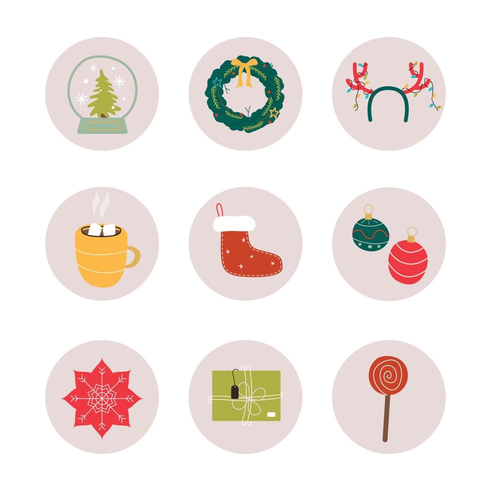 set di icone di evidenziazione della storia di Natale disegnate a mano per i social media vettore