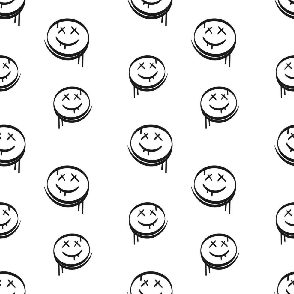 senza soluzione di continuità graffiti nero emoticon. disegno modello sorridente emoji nel schema urbano stile. strada arte. minimalista sfondo vettore