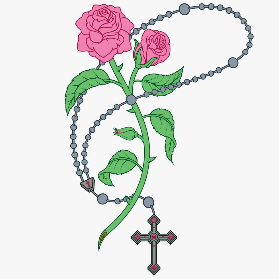 vettore design cattolico rosario con Rose e petali, simbolo di il cattolico religione