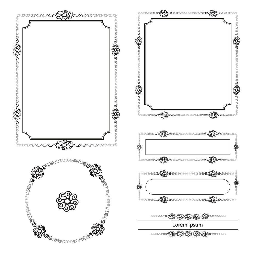 impostato di decorativo Vintage ▾ montatura e frontiere. floreale ornamentale telaio. calligrafico telaio e pagina decorazione. vettore illustrazione