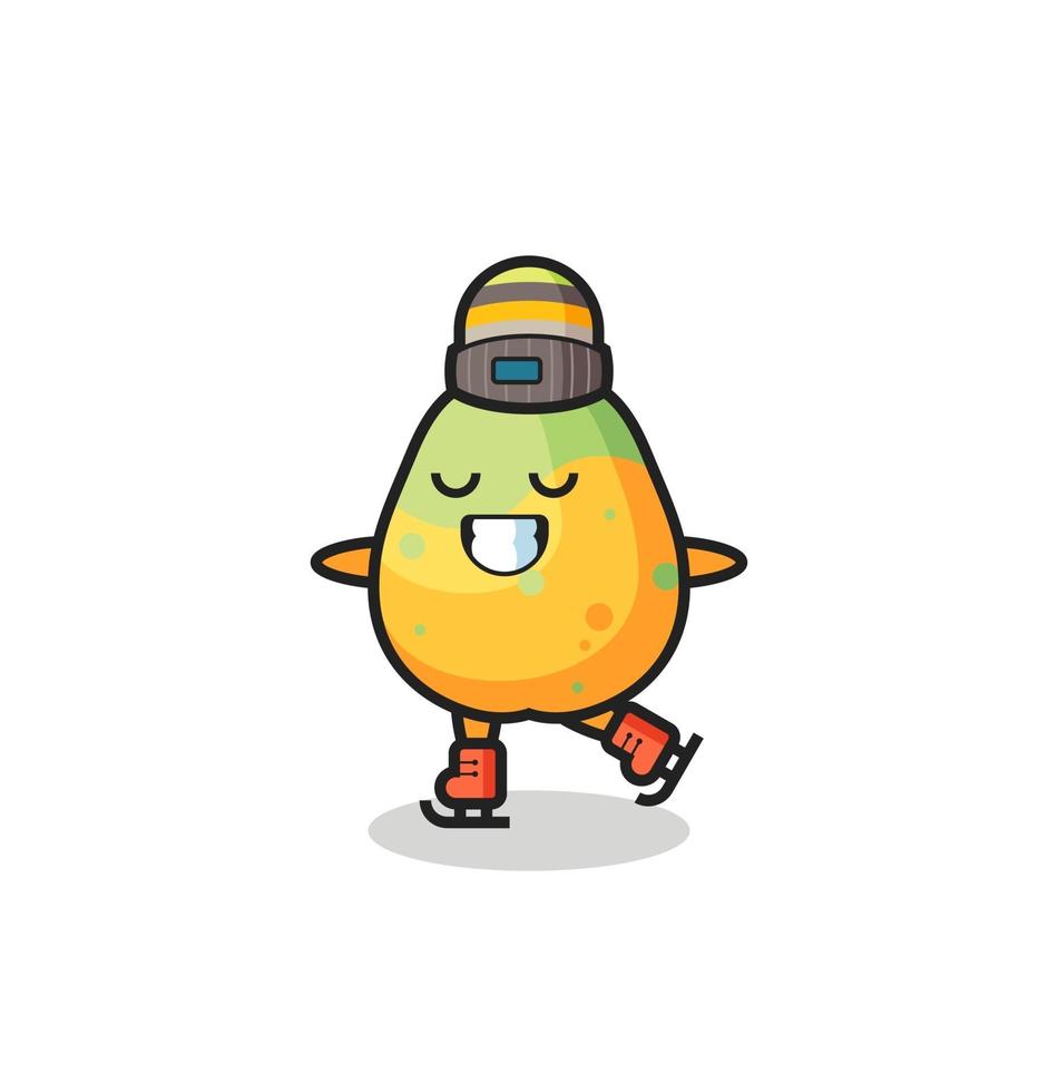 cartone animato di papaya come un giocatore di pattinaggio sul ghiaccio che si esibisce vettore