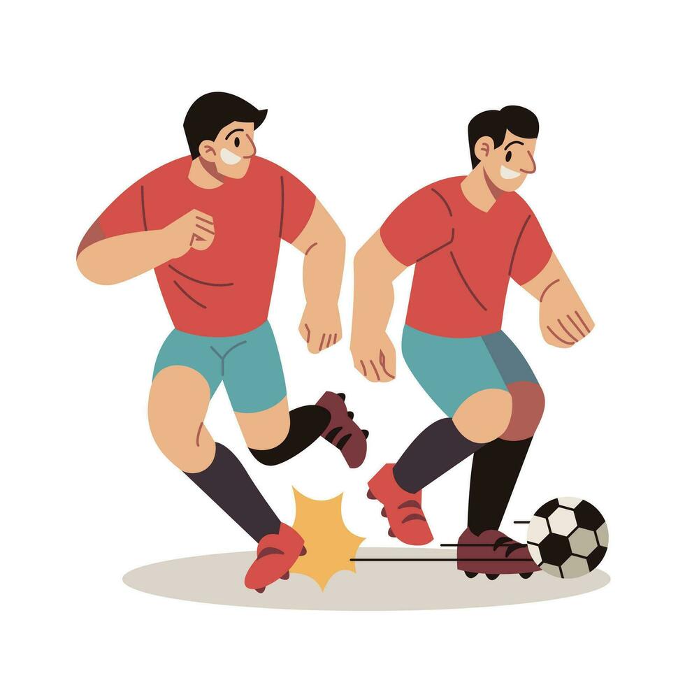 calcio giocatore passaggio palla per compagno di squadra vettore cartone animato illustrazione