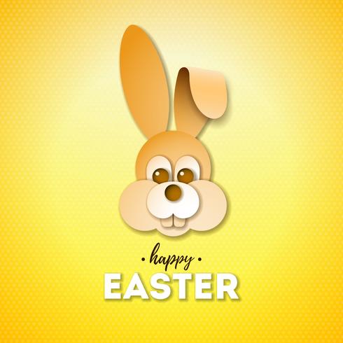 Happy Easter Holiday Design con Nice Rabbit Face vettore