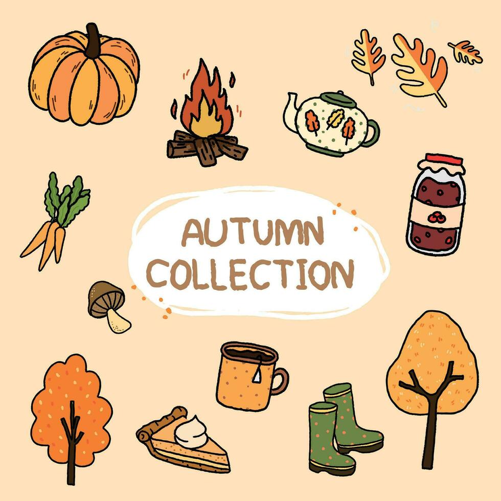 autunno collezione mano disegnato icone vettore