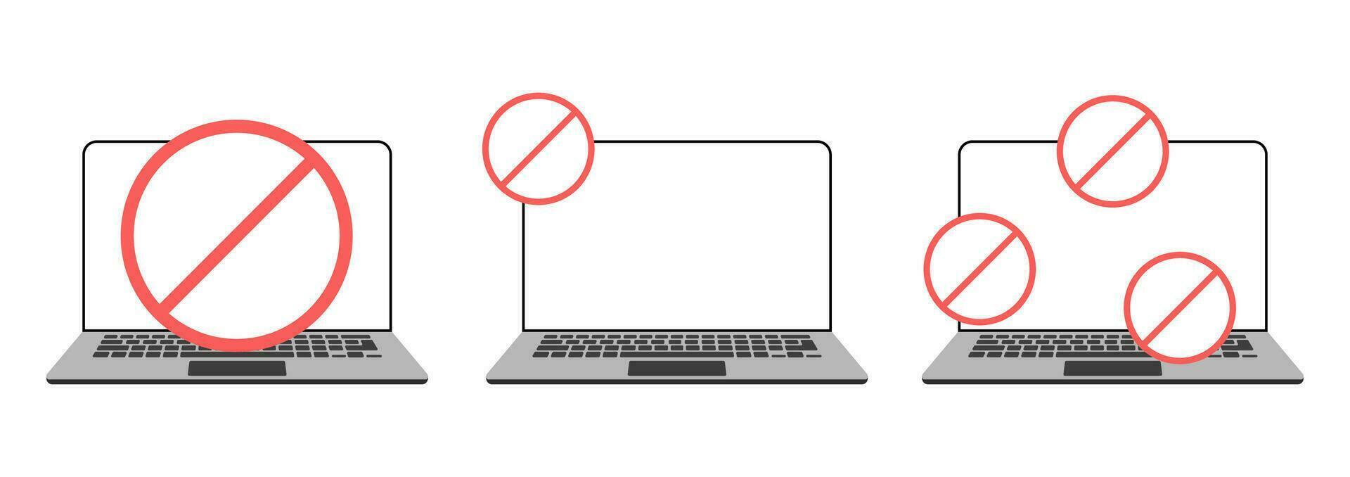 vietato il computer portatile cartello. avvertimento, il computer portatile con proibito cartello su schermo, sicurezza sistema vettore