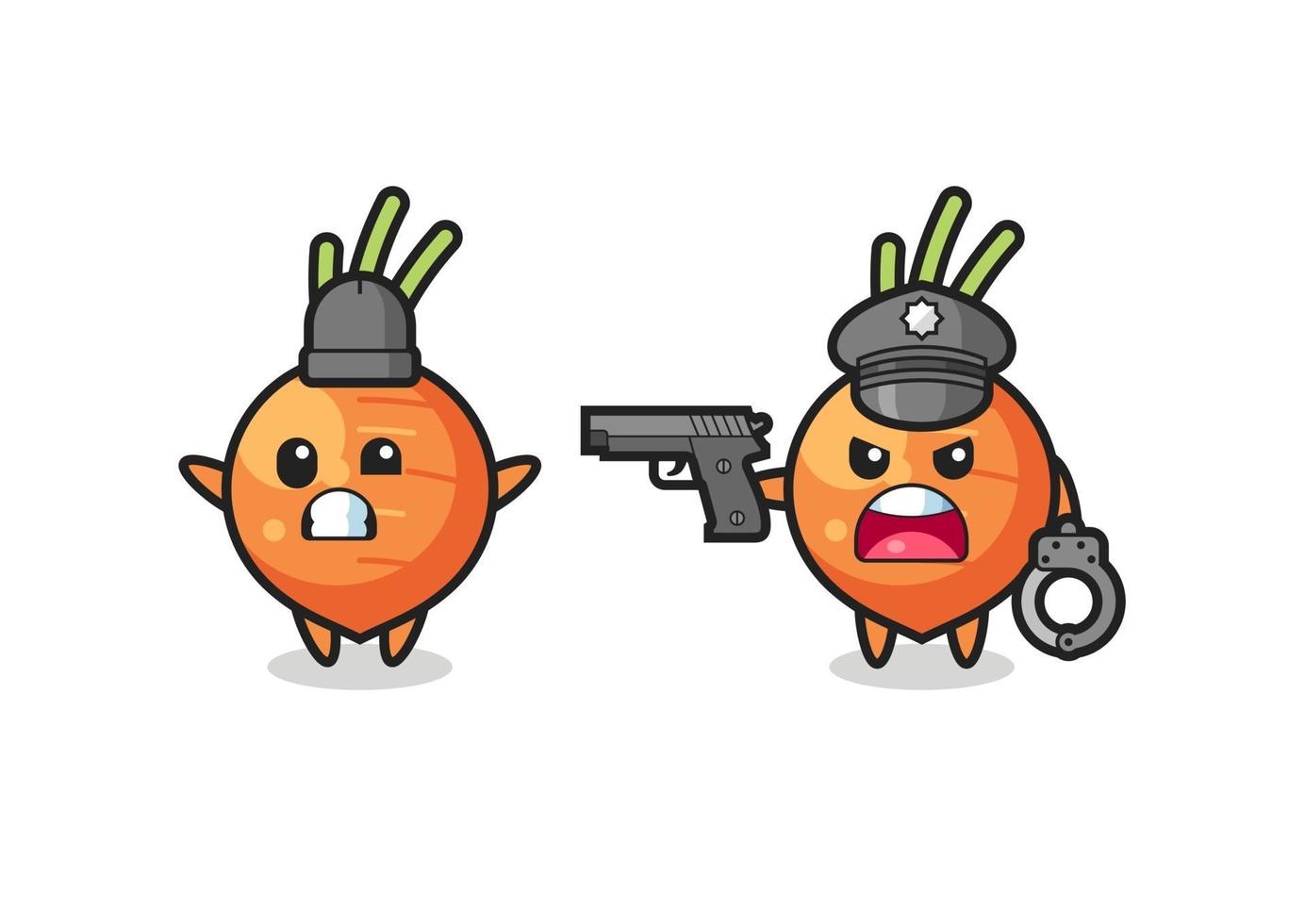 illustrazione del ladro di carote con la posa delle mani in alto catturato dalla polizia vettore
