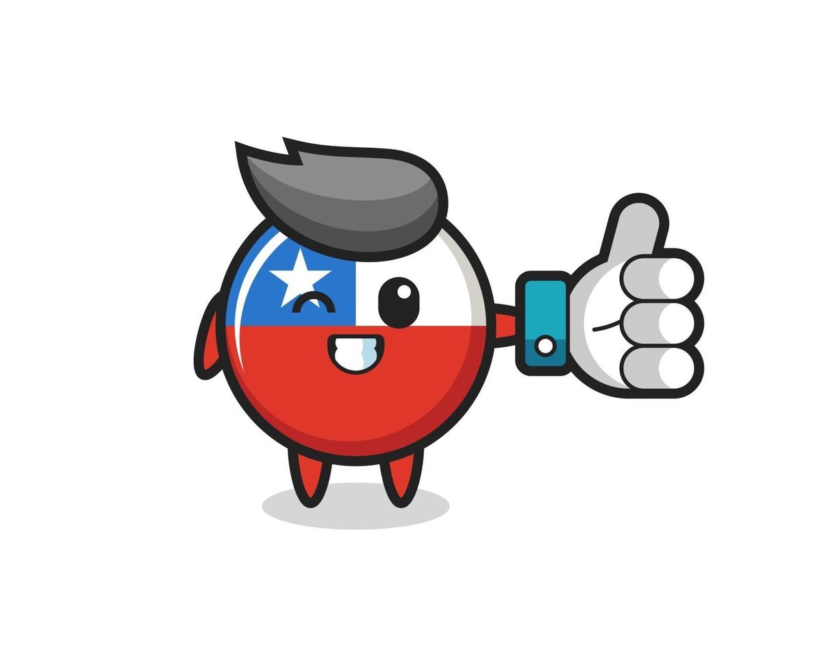 simpatico distintivo della bandiera del Cile con il simbolo del pollice in alto sui social media vettore