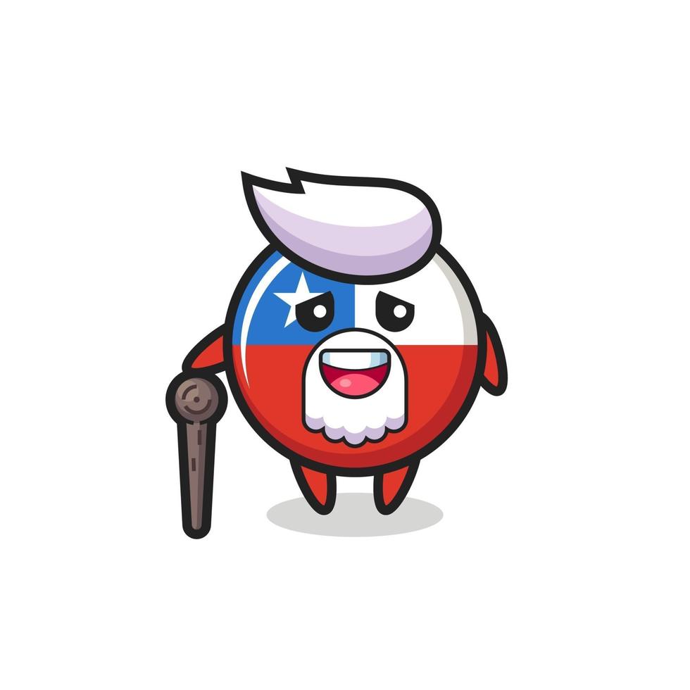 simpatico distintivo della bandiera del Cile il nonno tiene in mano un bastone vettore