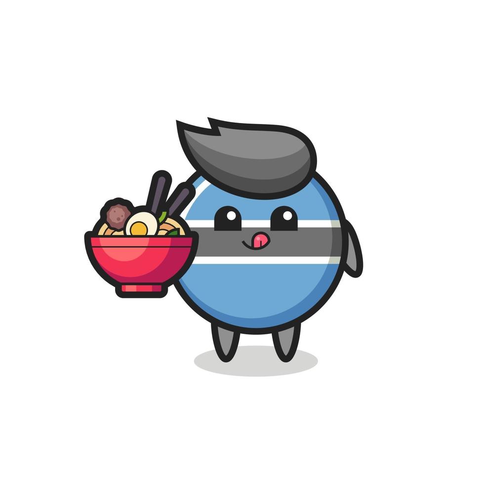 simpatico personaggio distintivo della bandiera del botswana che mangia noodles vettore