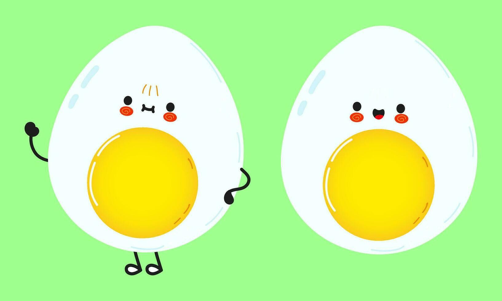 divertente uovo carattere. vettore mano disegnato cartone animato kawaii personaggio illustrazione icona. isolato su verde sfondo. contento uovo personaggio concetto