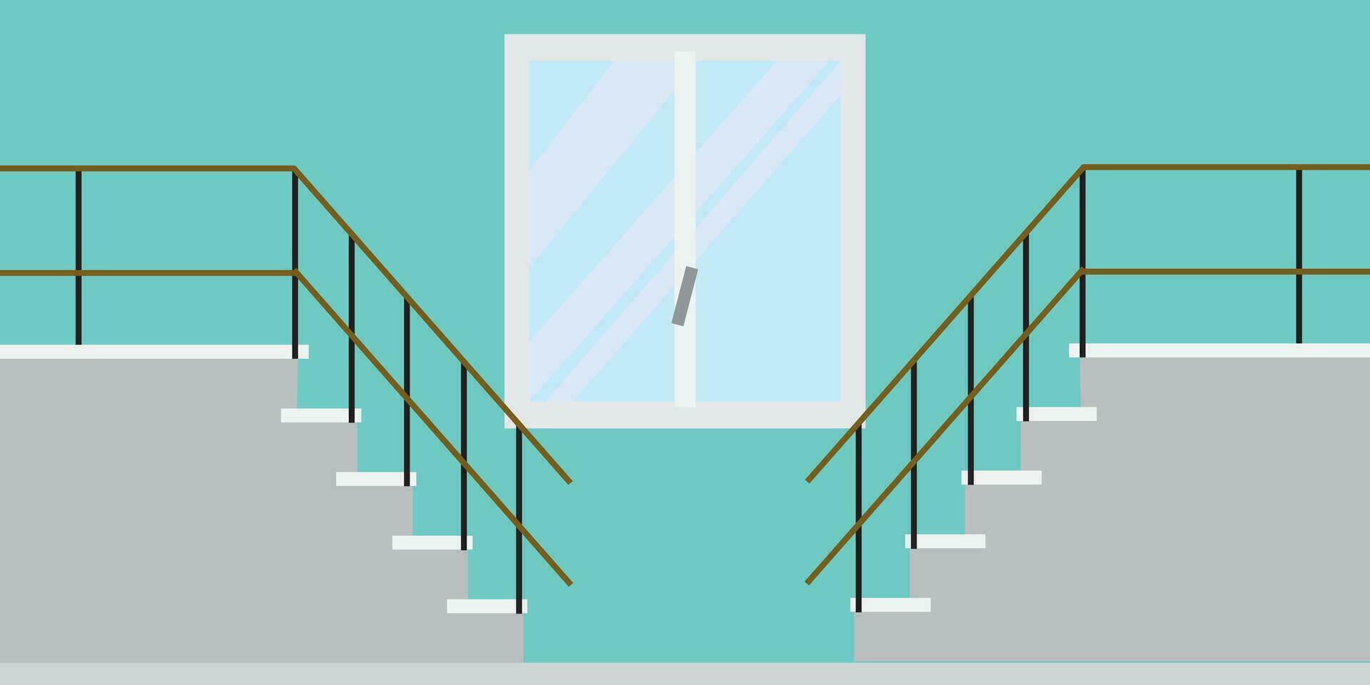 Due le scale contro un' parete con un' finestra vettore