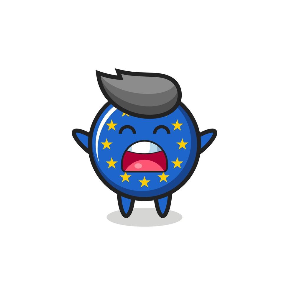 simpatica mascotte del distintivo della bandiera dell'europa con un'espressione di sbadiglio vettore