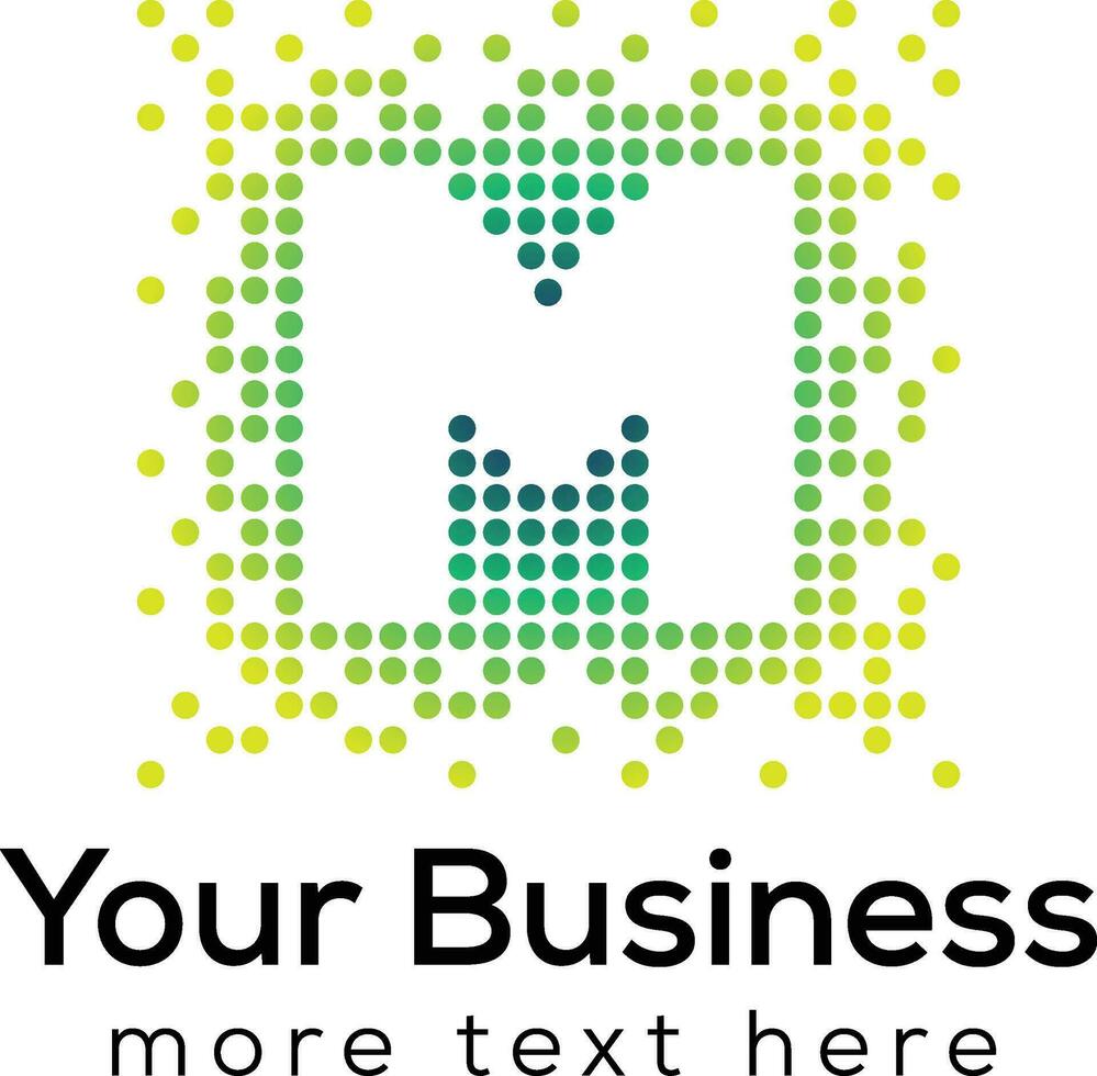 Tech logo di lettera m progettato utilizzando digitale puntini pixel vettore