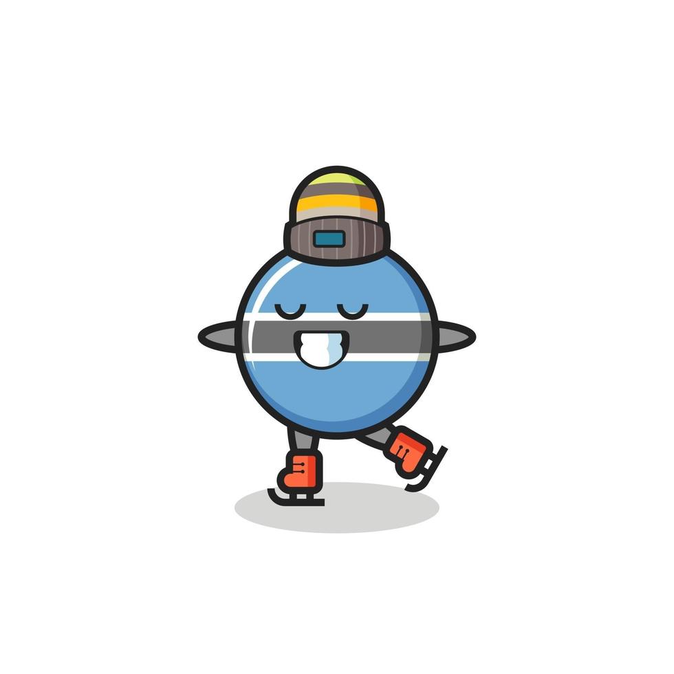 cartone animato distintivo della bandiera del botswana come un giocatore di pattinaggio sul ghiaccio che fa esibirsi vettore