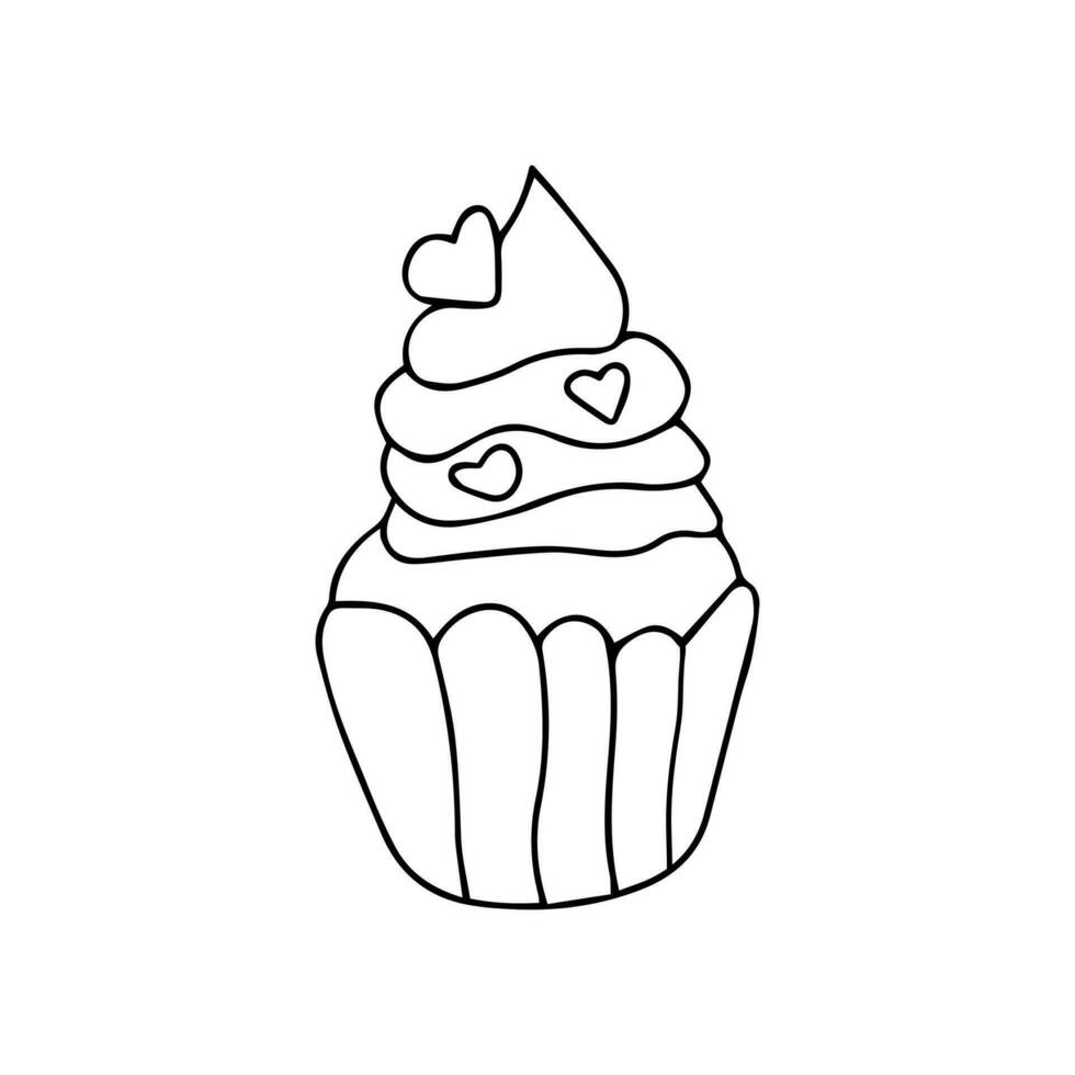 mano disegnato carino Cupcake con crema e cuore forme spruzzatori. scarabocchio amore simboli vacanza clipart. San Valentino giorno concetto. isolato su bianca sfondo vettore