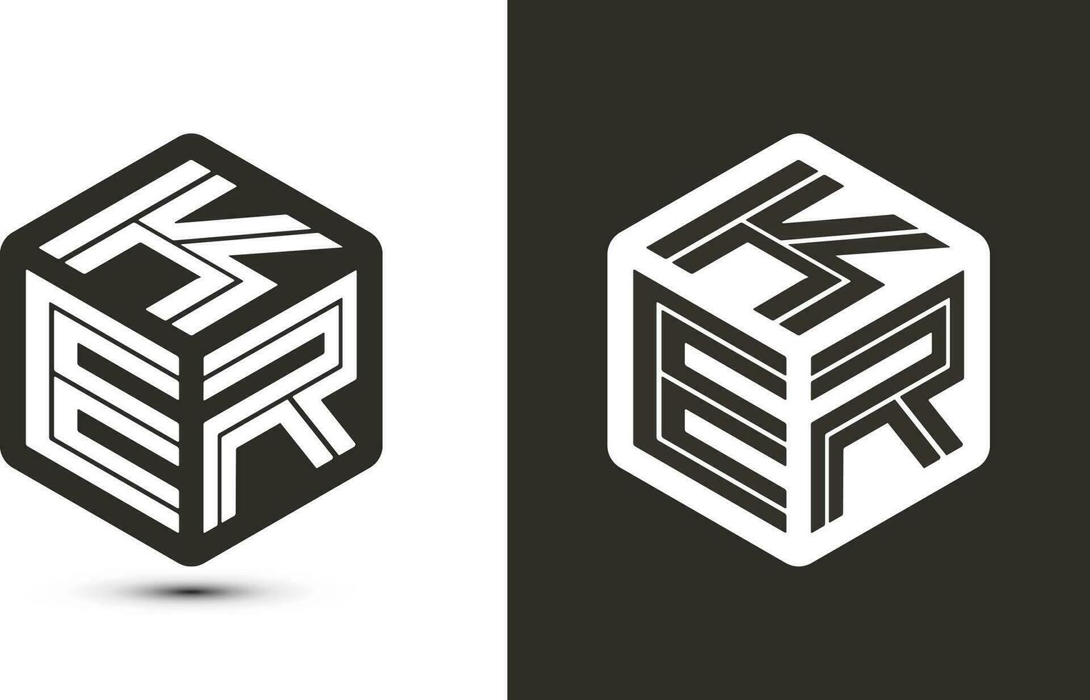 ker lettera logo design con illustratore cubo logo, vettore logo moderno alfabeto font sovrapposizione stile.