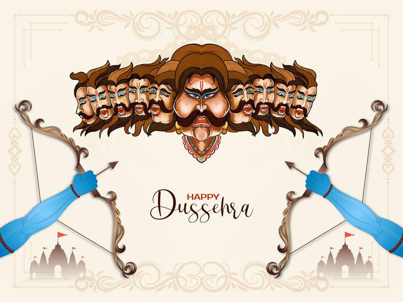 religioso indiano Festival contento Dussehra saluto sfondo design vettore