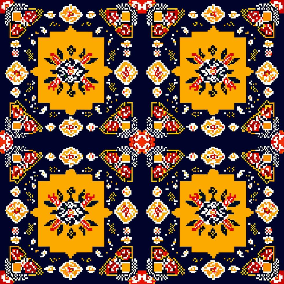 geometrico etnico modello. pixel modello. design per vestiario, tessuto, sfondo, sfondo, avvolgere, batik. maglieria, ricamo stile. azteco geometrico arte ornamento print.vector illustrazione vettore