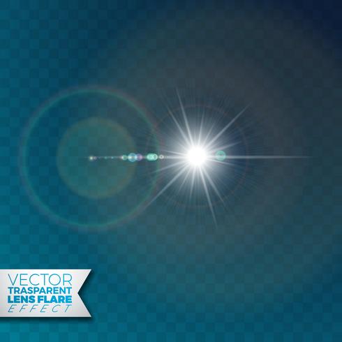 Effetto luce realistico bagliore lente vettoriale su sfondo trasparente.