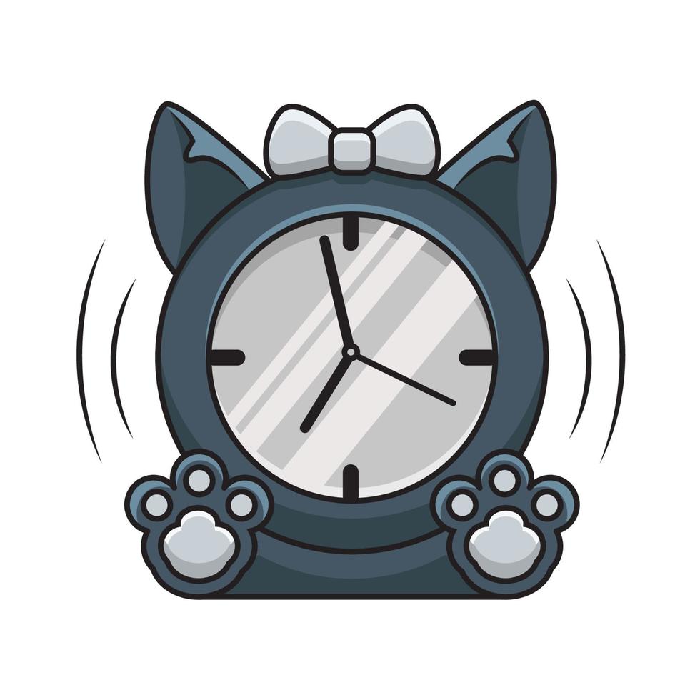 illustrazione monocromatica dell'orologio del gatto vettore