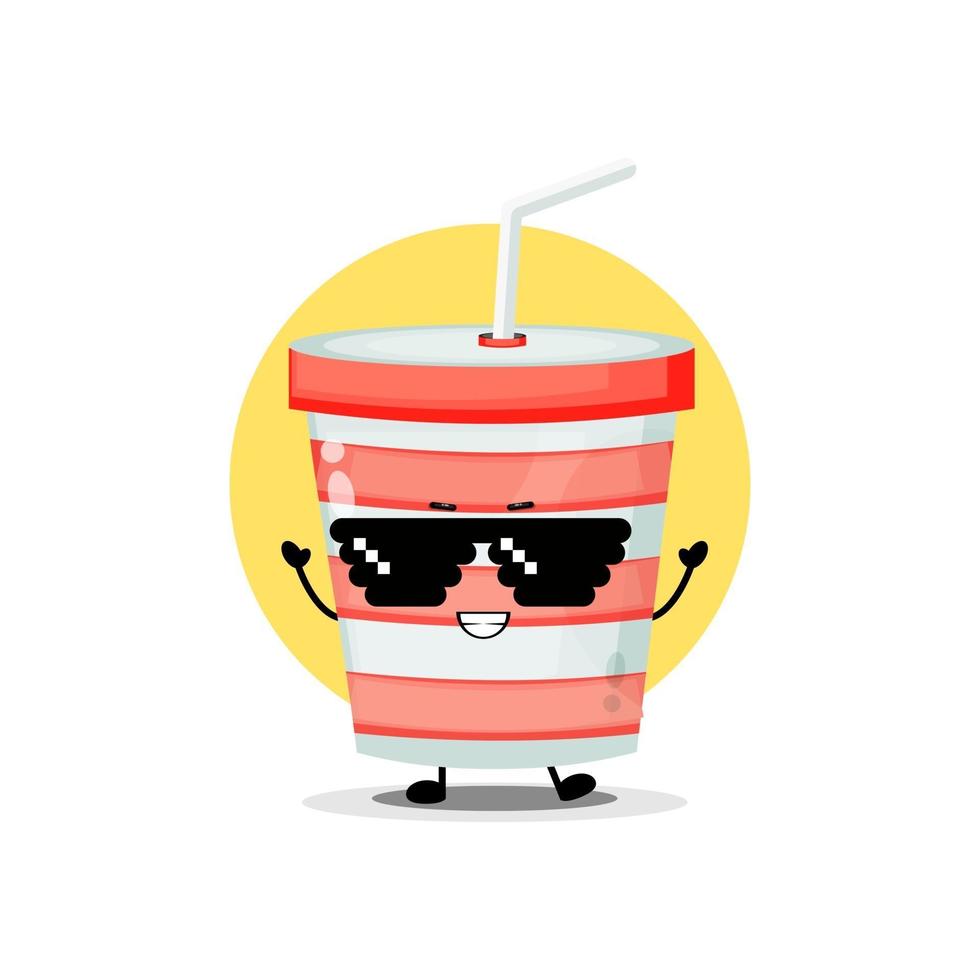 simpatico personaggio della tazza di soda che indossa occhiali pixel vettore