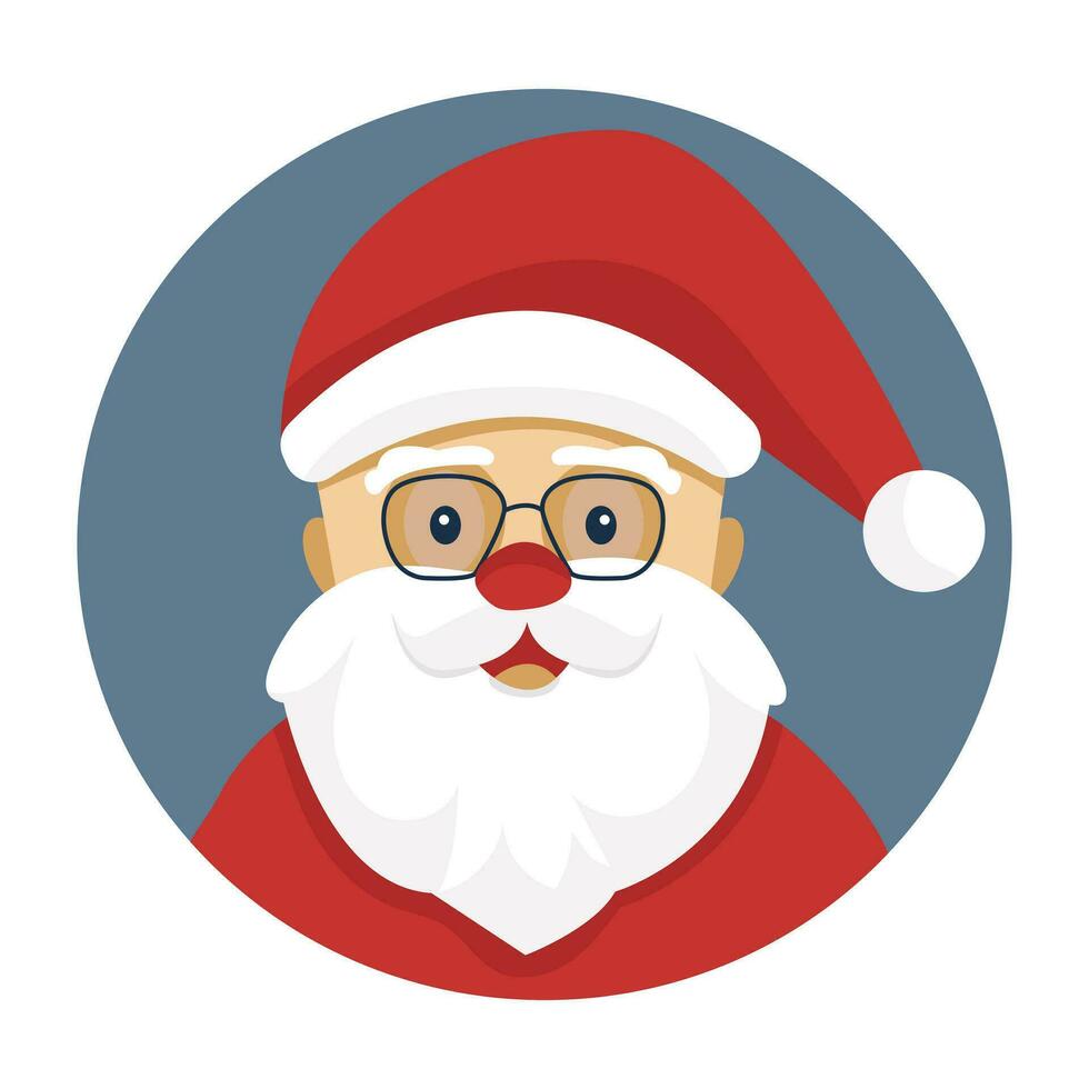 Santa Claus testa su rosso cappello. Natale Santa icona su blu sfondo, simbolo di inverno vacanza. vettore illustrazione