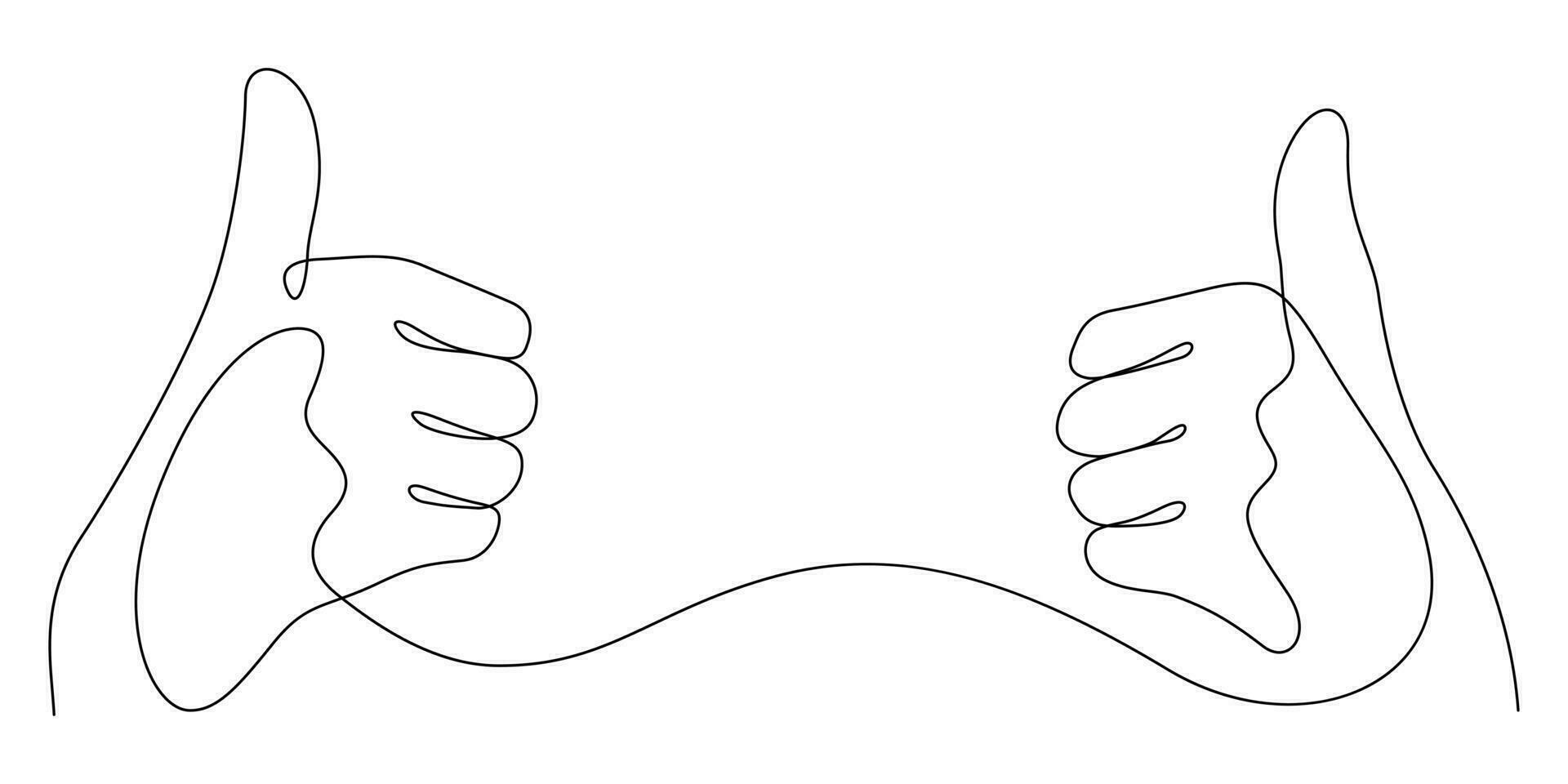 Due mani pollice su nel uno linea disegno positivo gesto minimalismo vettore
