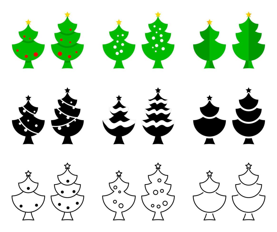 Natale albero collezione, semplice piatto stile design isolato su bianca sfondo. vettore