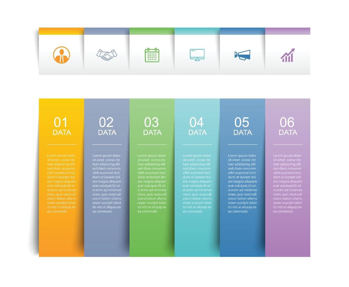 6 modello di indice della carta della scheda infografica dati. vettore